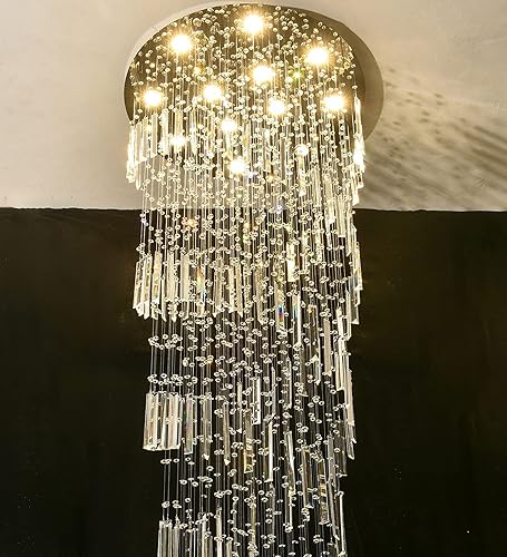 Miniatura 9 de Candelabros de cristal de 75 pulgadas de alto para luz de habitación de techo alto, candelabros de cristal modernos para decoración de sala de