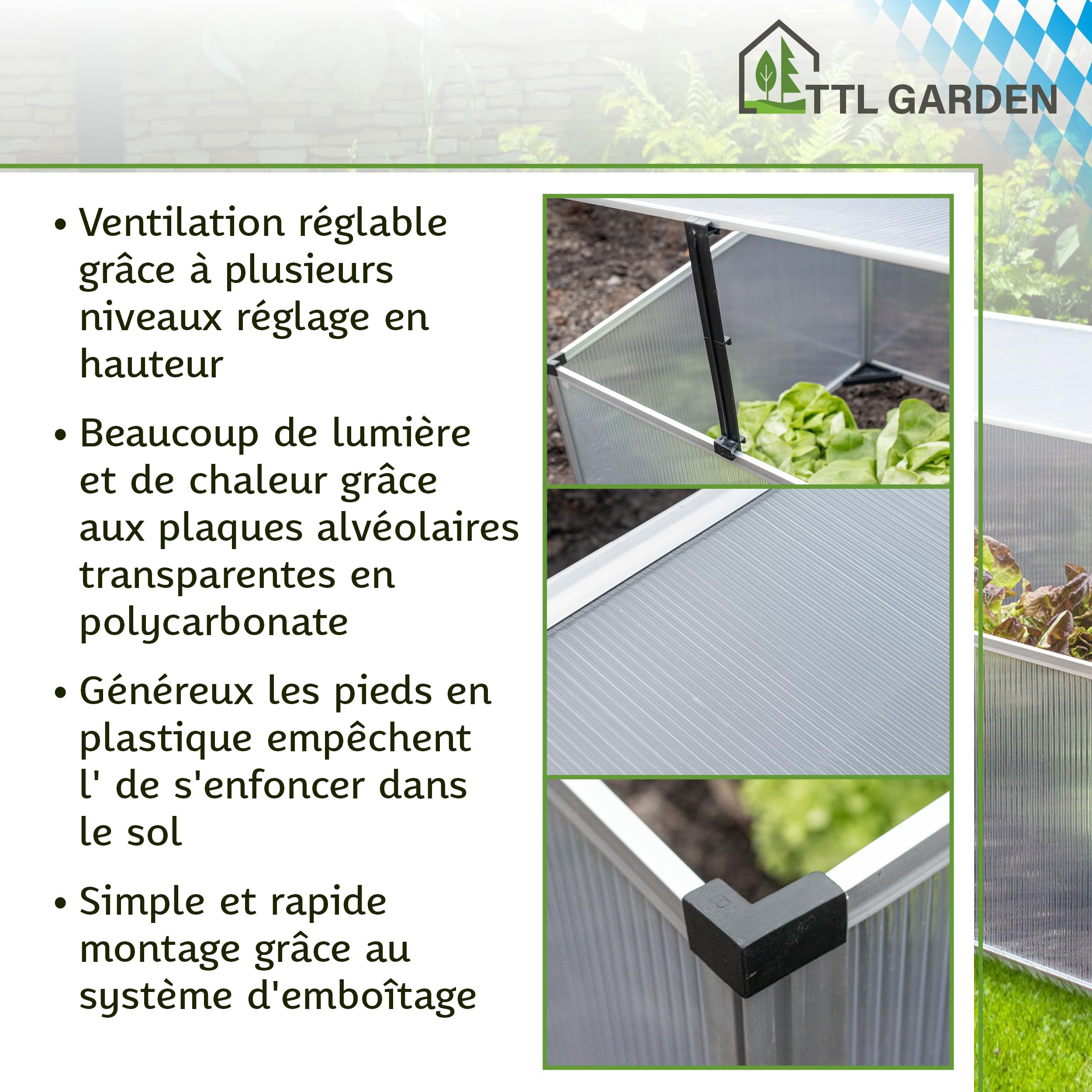 TTL Garden Jardinière en aluminium 40 x 100 x 60 cm – Serre pour plantes, plantation pour légumes, herbes et fleurs, culture et conditions de croissance optimales même en hiver