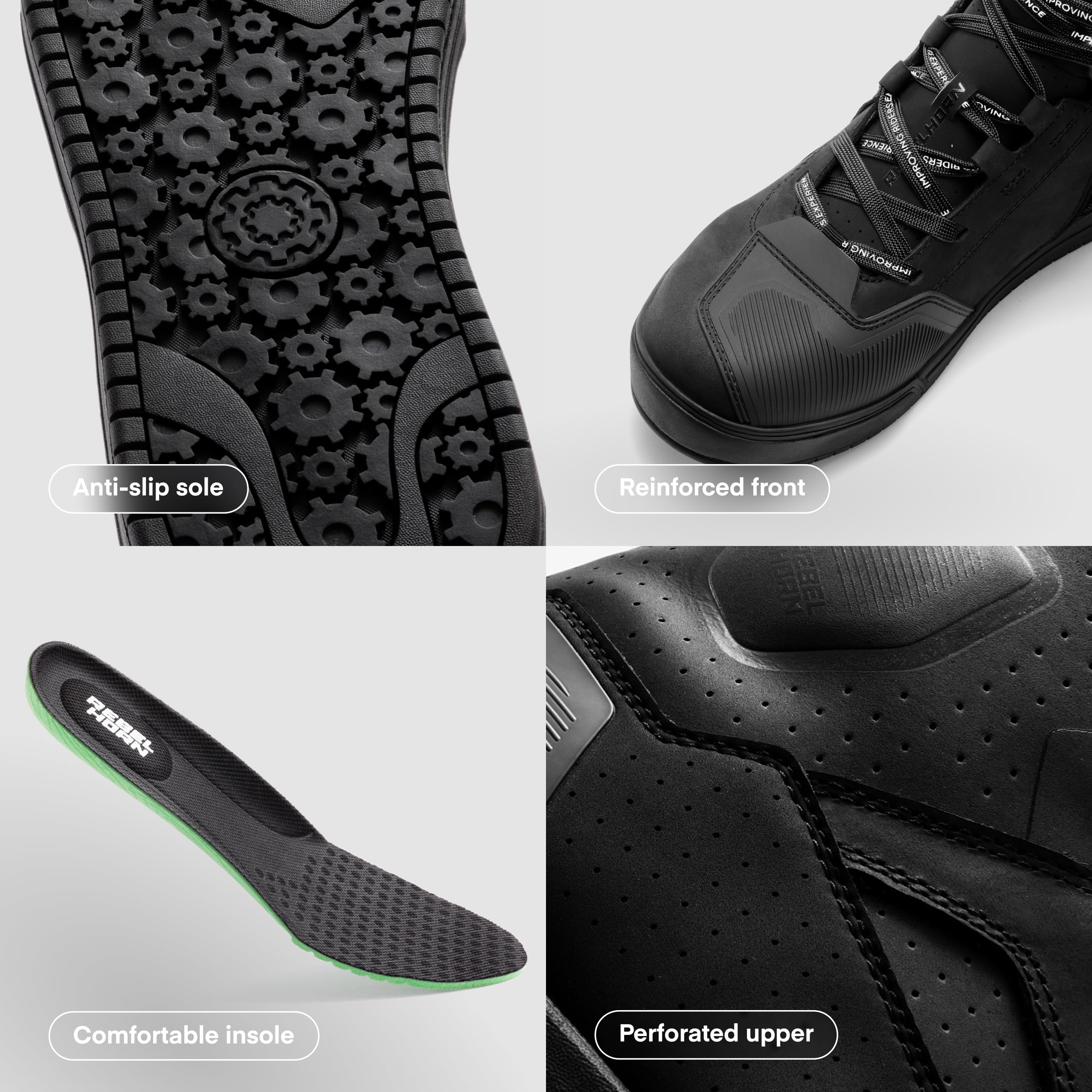 REBELHORN Vandal II Botas de Moto Hombre y Mujer | Cuero Perforado | Protección de Tobillos, Dedos y Talones | Cremallera Larga | Suela Reforzada | Tallas hasta 48