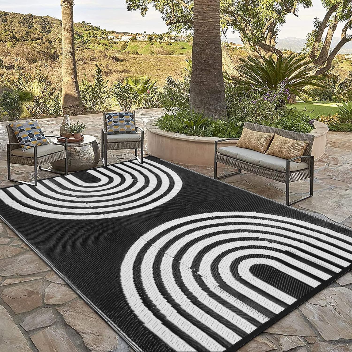Anidaroel Outdoor Area Rug for Patio Clearance 6X9ft Waterproof, Reversible Plastic Straw Rug Outside Rug, Stain & UV Resistant RV Mat for Camping, Porch, Balcony, Pool Deck, Backyard(Orange,6‘x9')