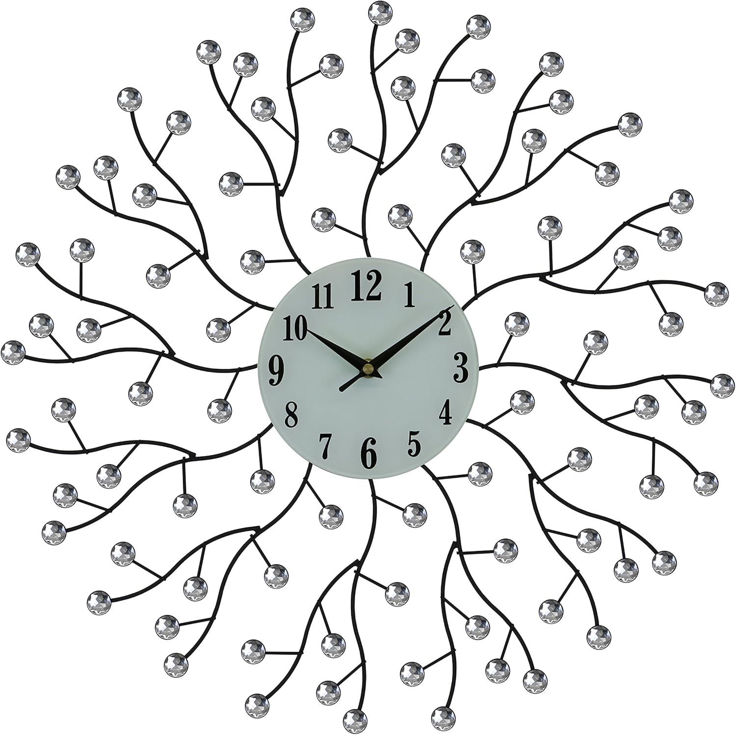 Abstract Branch Round Metal Wall Clock with Crystal Accents