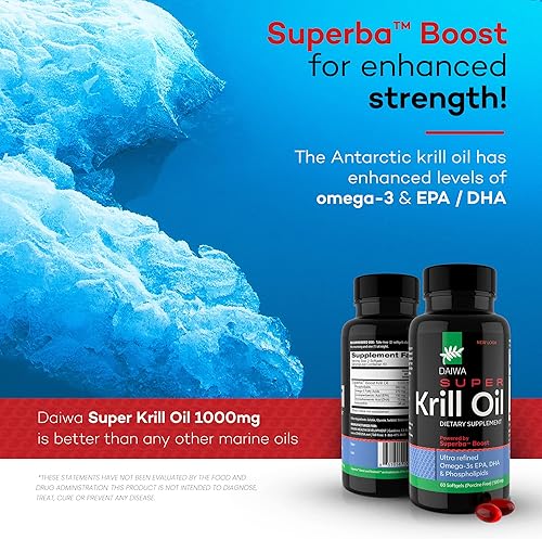 Miniatura 2 de Daiwa Super Krill Oil 1000mg cápsulas blandas con Superba Boost - Suplemento EPA DHA Omega 3 6 9 con astaxantina para la salud de las