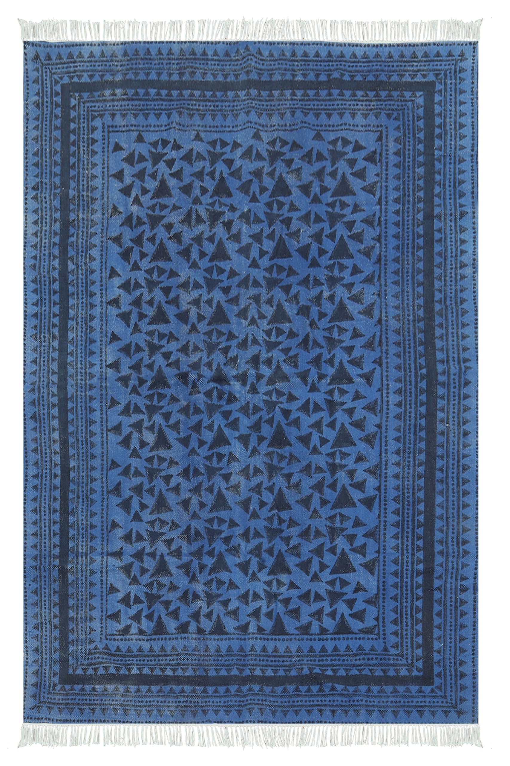 Tapis géométrique bleu et noir en coton 120x210 cm intérieur et extérieur