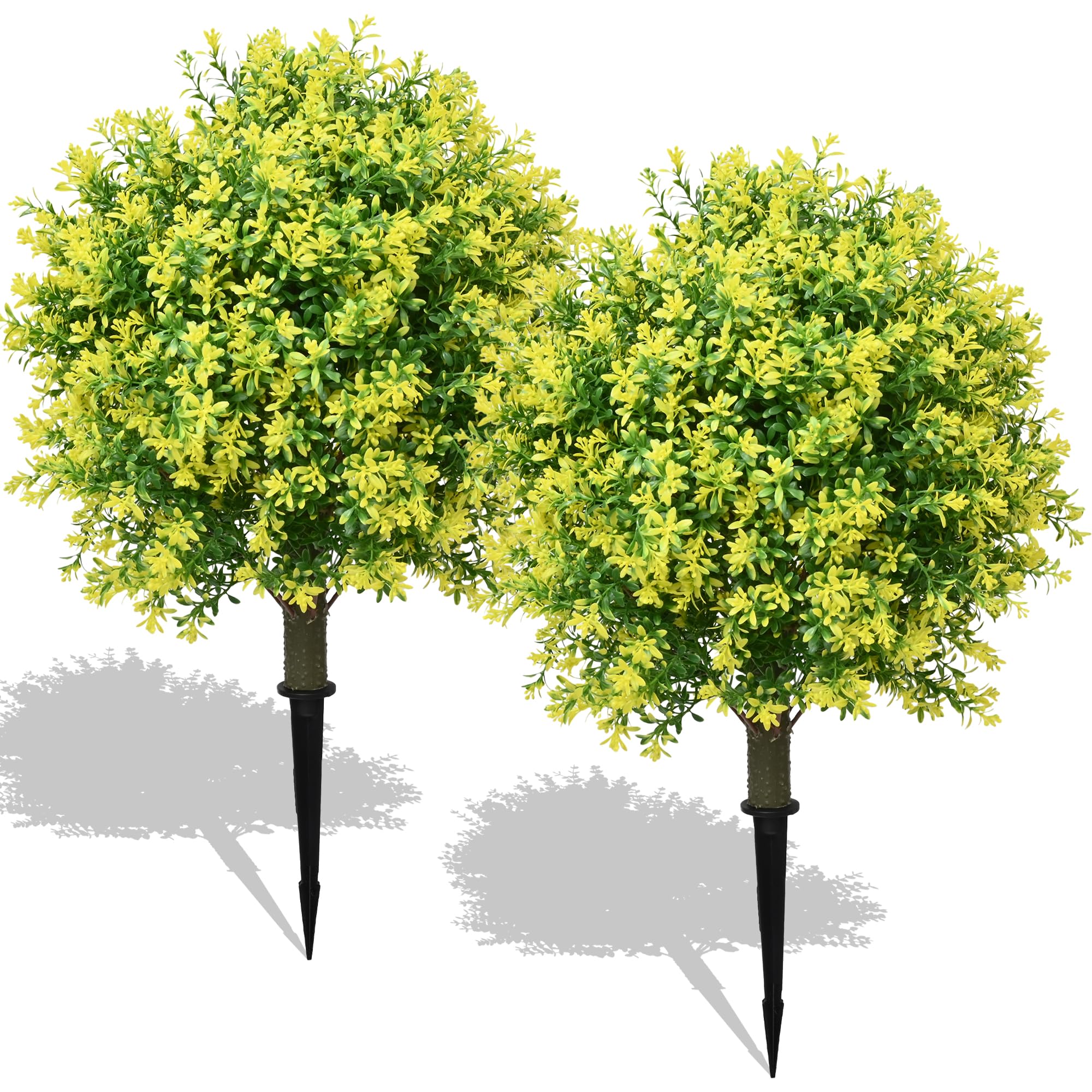 28in Artificial Boxwood Topiary Tree Yellow UV Resistant Outdoor Faux Topiary Plant, Realistic Fake Topiary Bush for Porch, Patio, Front Door, Fake Evergreen Tree Home Decor