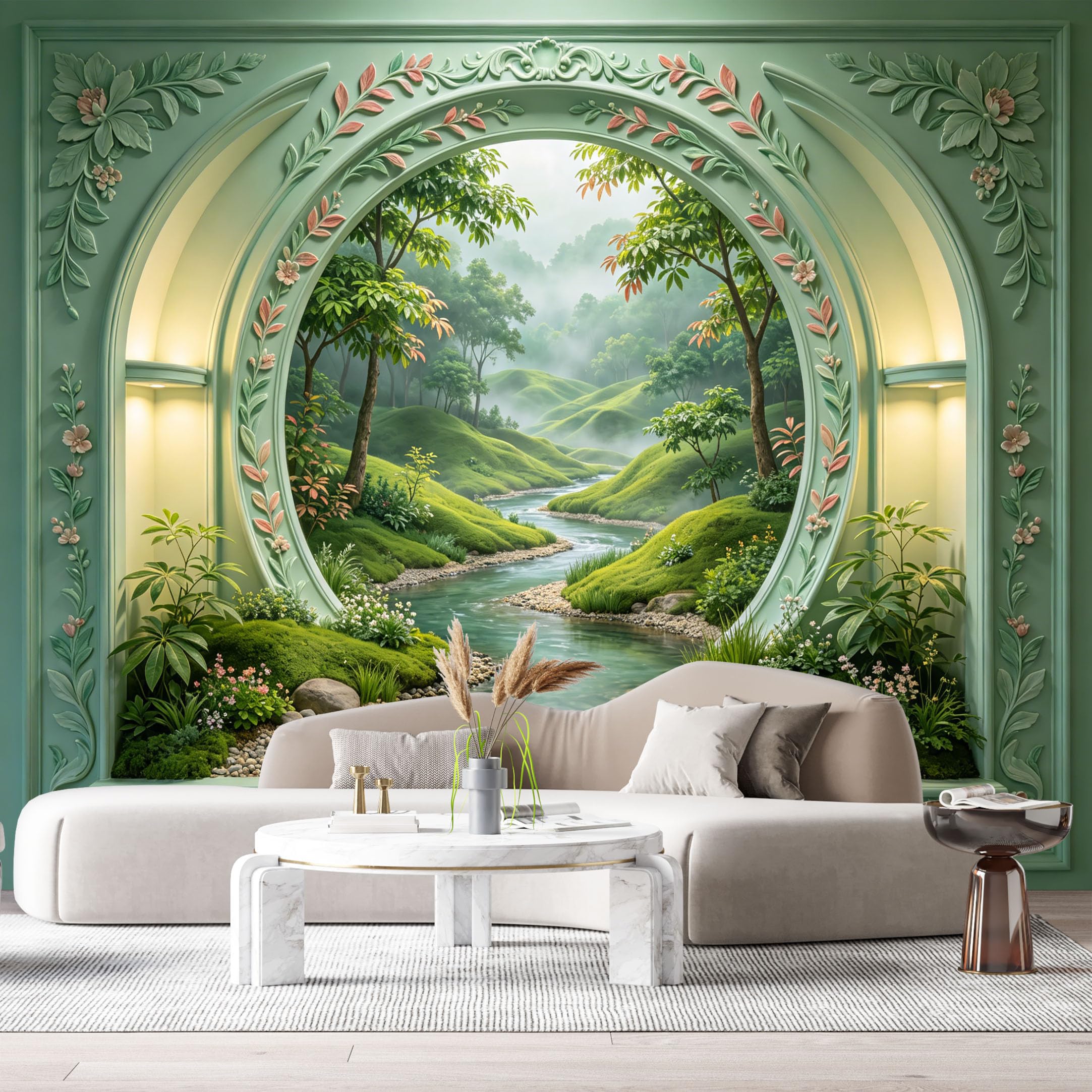 Custom Size Wall Murals Forest Landscape River Neoclassical 3D Trompe L'Oeil SelfAdhesiveWall Fabric Removable Wallpaper Wall Decor for Living Room Bedroom Bathroom