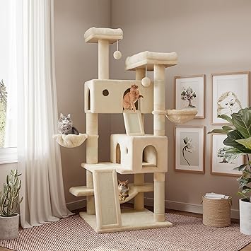 SHA CERLIN 65in Larger Cat Tree Tower Condo for Indoor Kitties/Multi-Level Furniture Activity Center with Wide Base/Cozy Plus
