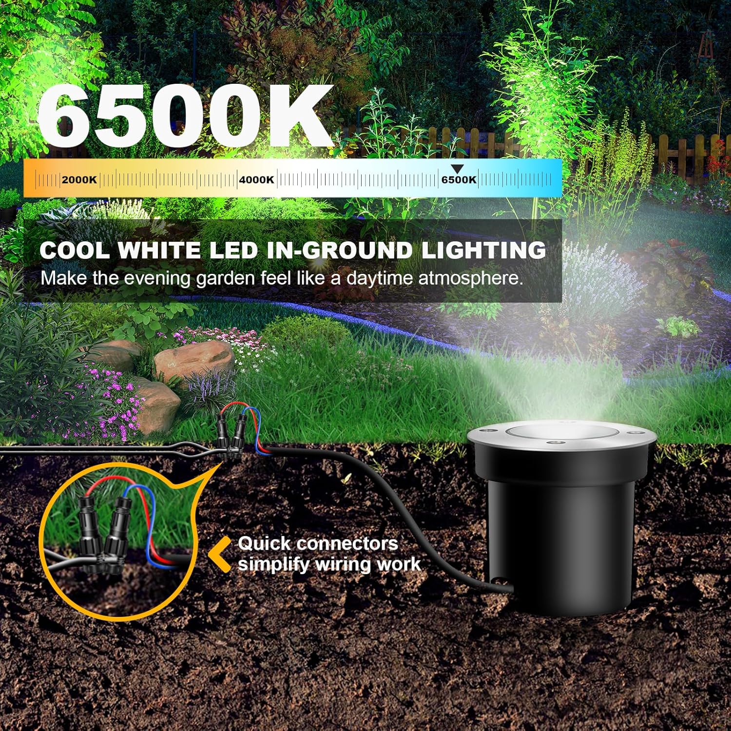 4Pack 3W Low Voltage Landscape Lights with Connectors 12-24V LED In-Ground Lights IP67 Waterproof Garden Lighting 6500K Outdoor Well Light for Yard Pathway Driveway Deck (Cool White)