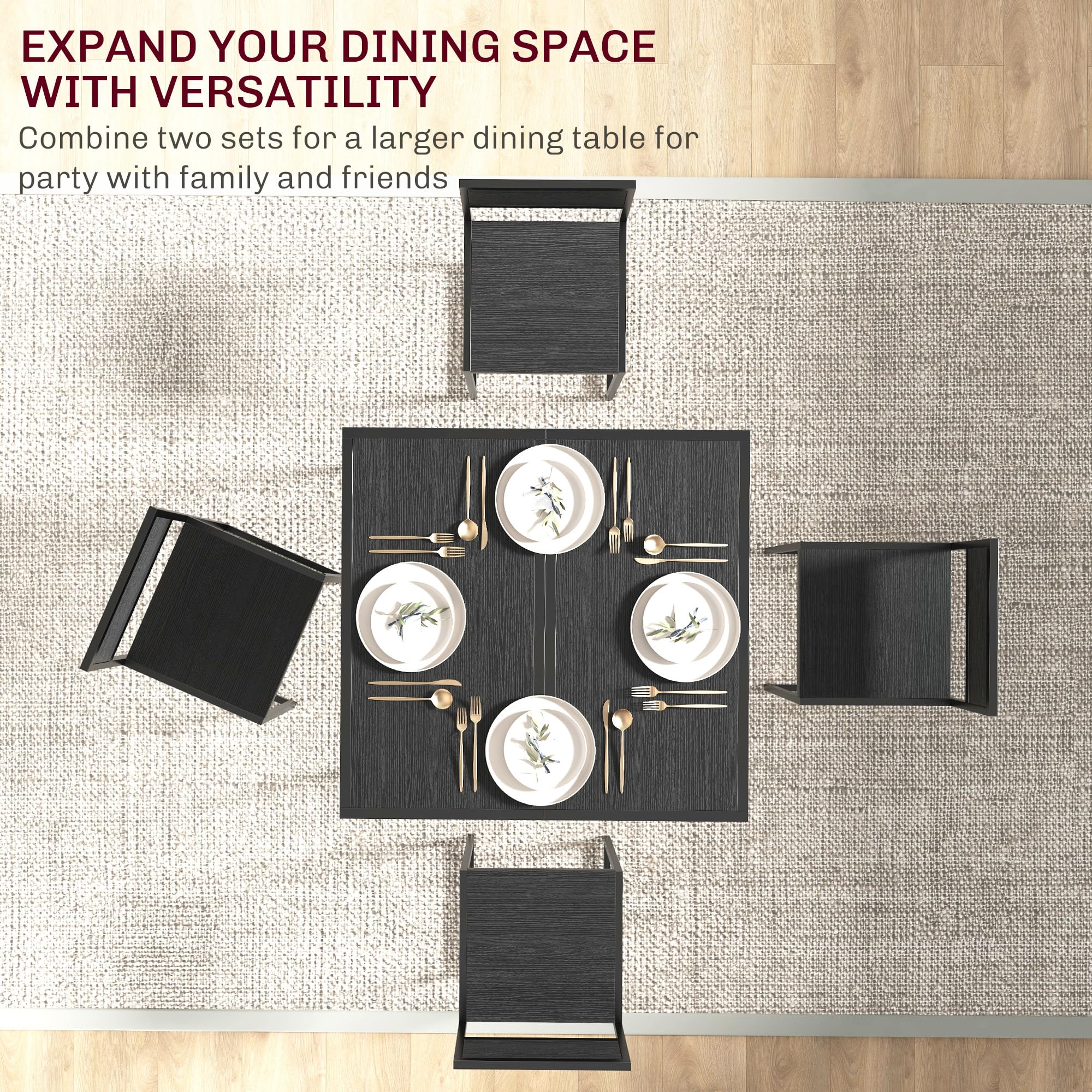 Juego de mesa de comedor industrial de 3 piezas para 2, mesa de cocina y sillas, juegos de comedor para espacios pequeños, color negro 6
