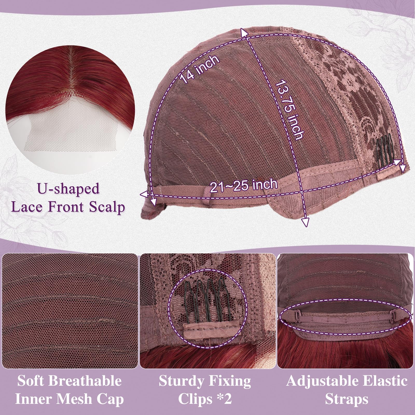 BARSDAR Kurze Layered Burgunder Rot Perücke, Schulter Lange Layered Rot Perücken für Frauen Mittel Lange Glattes Butterfly Face-framing Curtain Bangs Perücke Synthetik Perücken Natürlich Aussehend