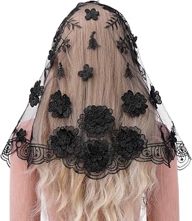 Bozidol 3D Floral Chapel Veils for Church Catholic, Spanish Floral Lace Mantilla Veil, Latin Mass Head Coverings for Women