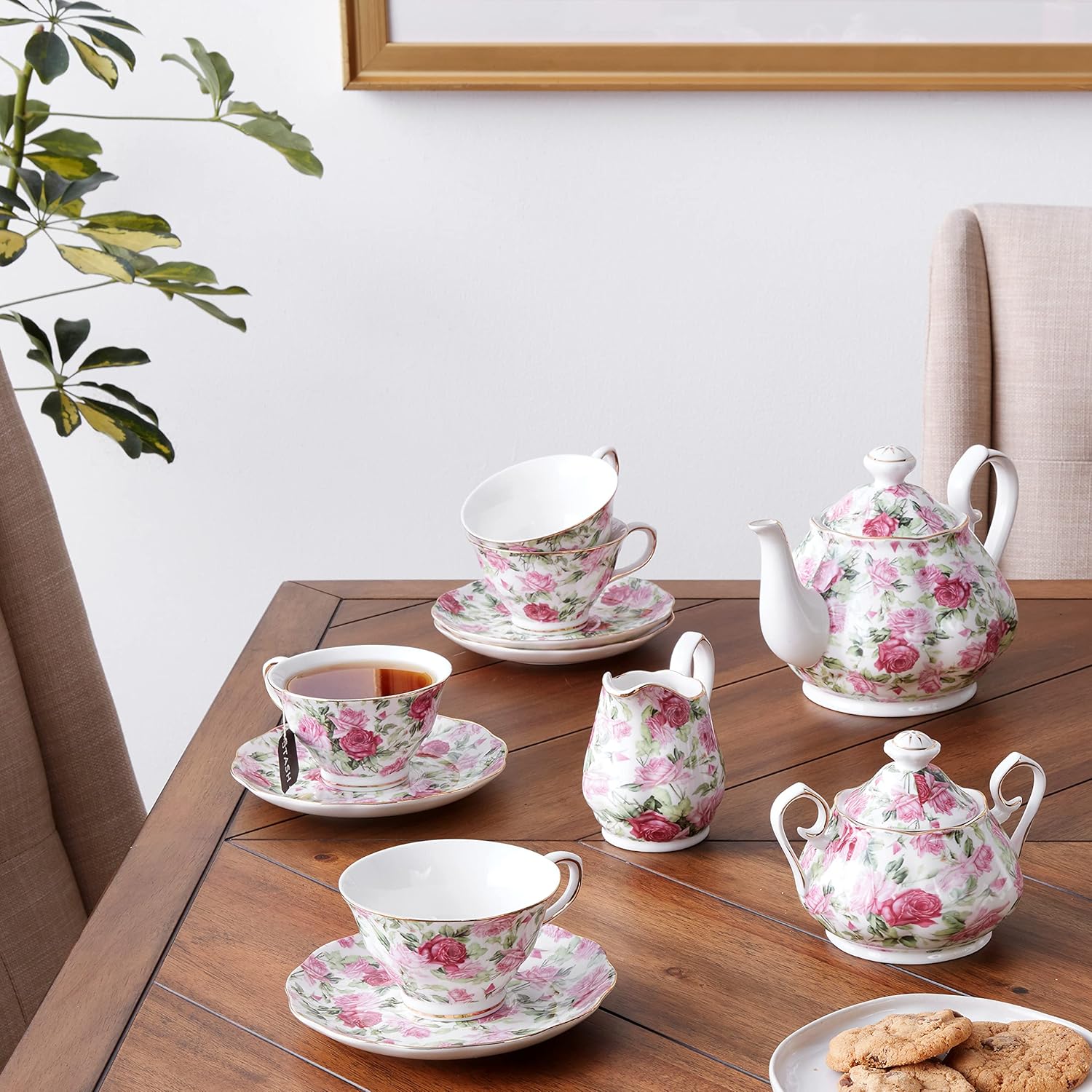 Gracie China by Coastline Imports Pink Summer Rose Chintz 11-Piece Tea Set - TS-33701CL/11