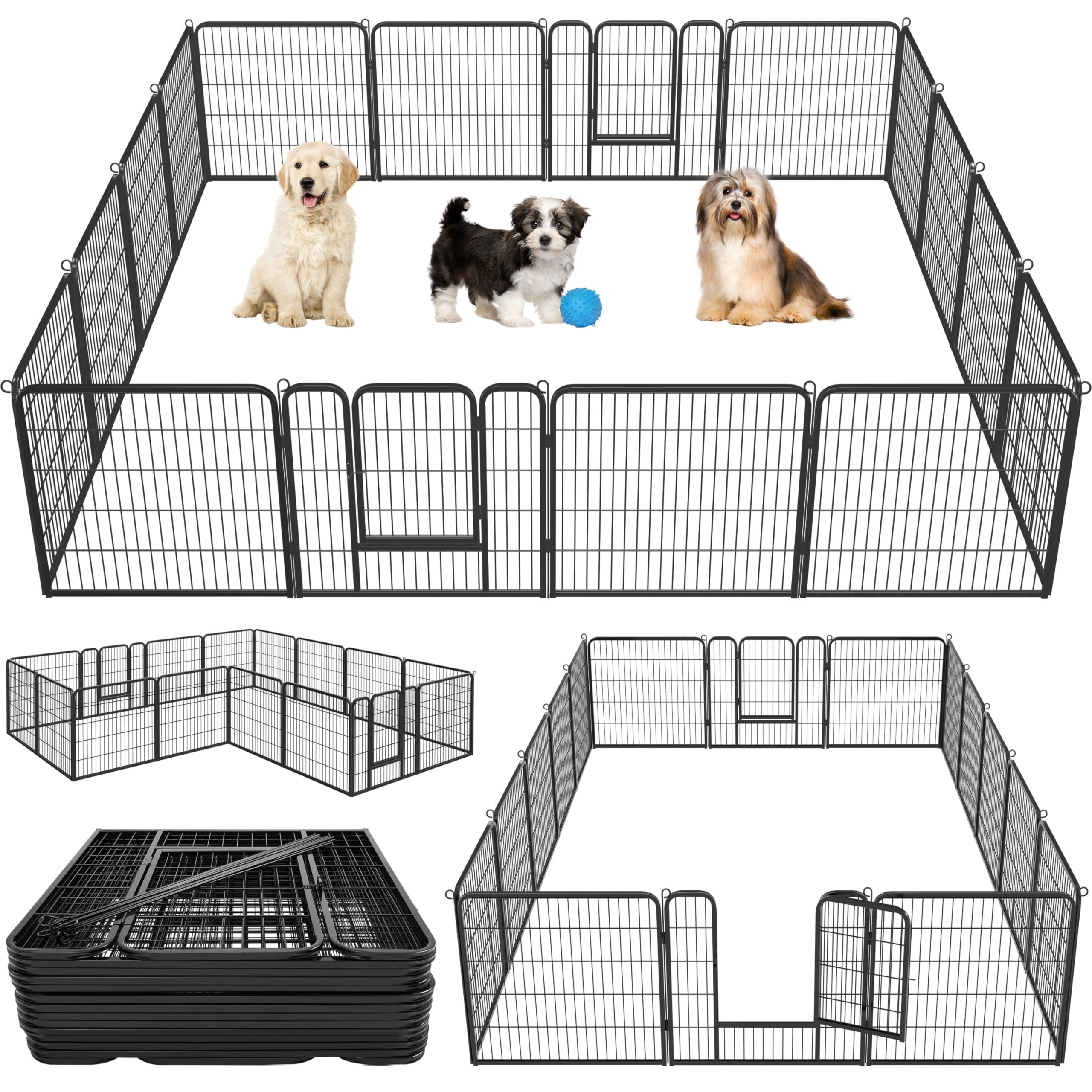 Yaheetech 16 Vallas para Perros 80X80 cm Parque de Cachorros Corral Jaula de Mascota Animales Perros Grandes Negro