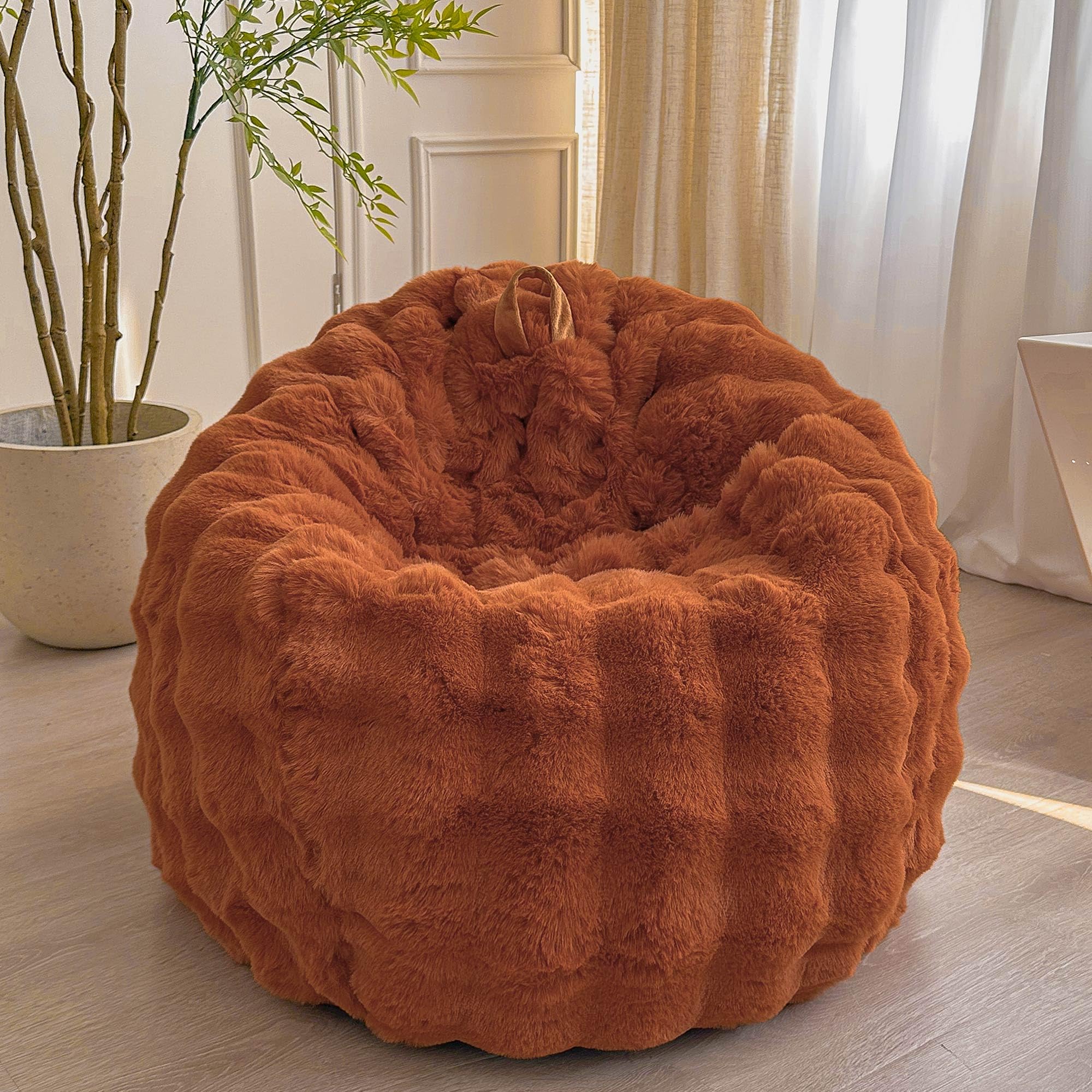 LIFEREVO Kids Faux Rabbit Fur Bean Bag Chair Cover, No Filler, Burnt Orange โ image 1