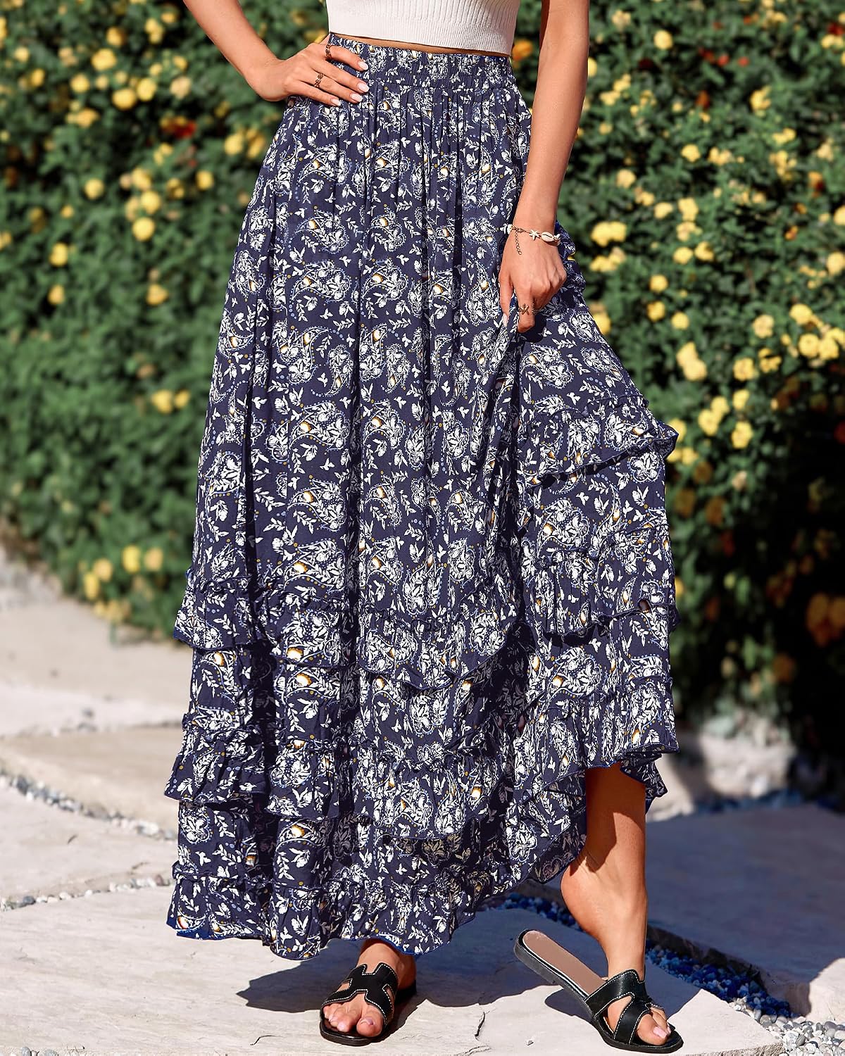 BTFBM Skirts for Women Summer Flowy A-Line Floral Boho Maxi Skirt Long Wedding Guest Dresses Spring Outfits 2026