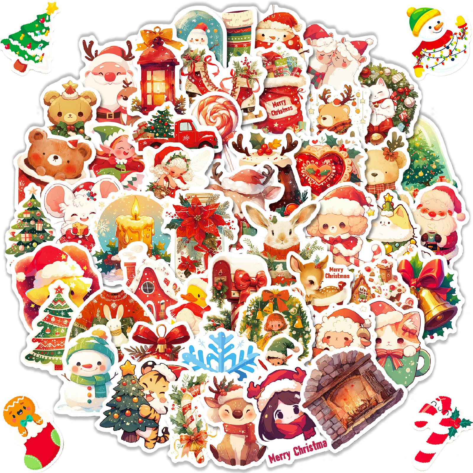 Acuiwer E-Xmas-100Pcs 100Pcs Christmas Stickers Cartoon Kids Stickers For Water Bottles Snowboard Laptop Luggage Motorcycle Bicycle Fridge Kids Teens
