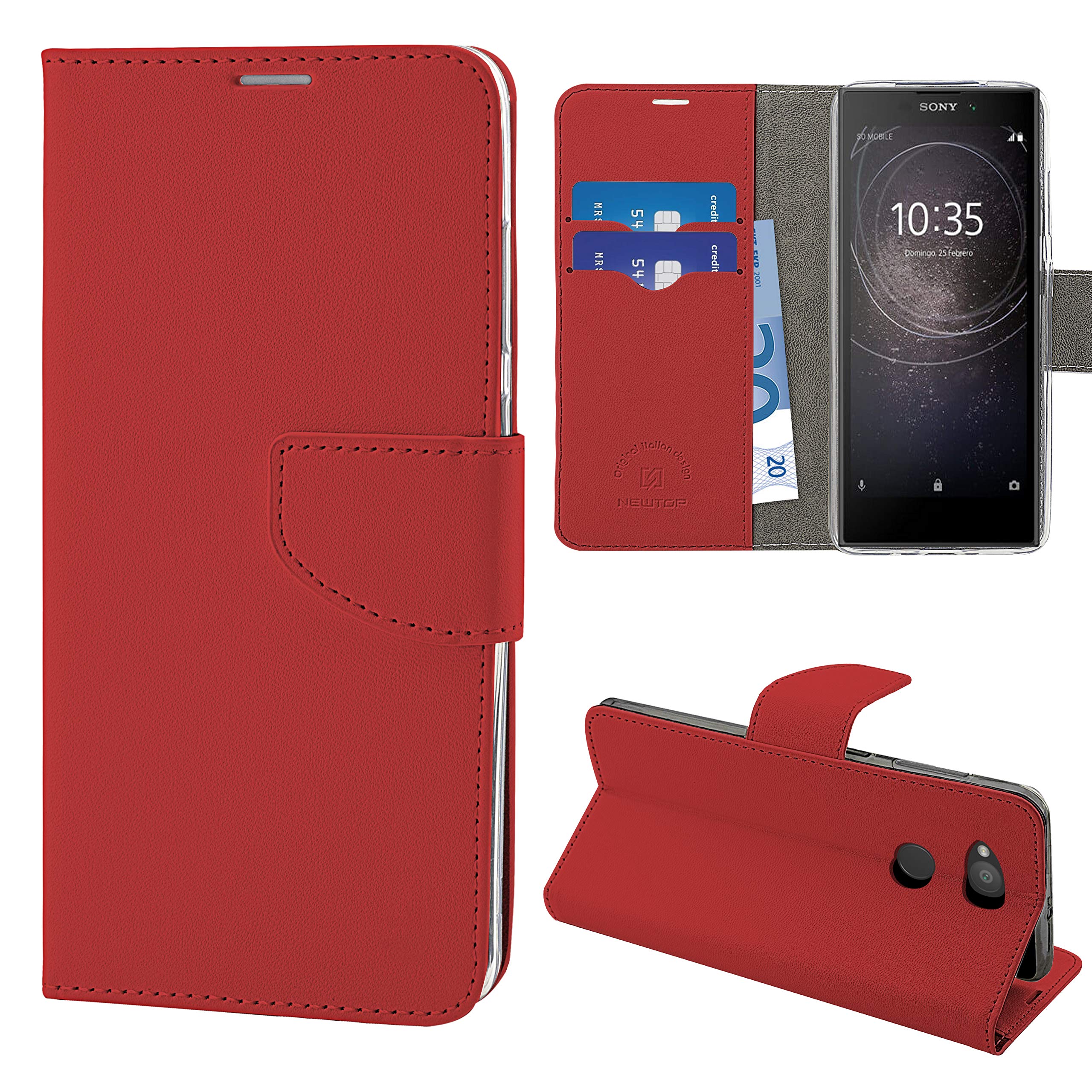 N NEWTOP Cover Flip Con Portafoglio Per Sony Xperia XZ2 - Custodia In Simil Pelle Con Chiusura Magnetica, Funzione Stand, Slot Per Carte, Colore Fucsia, Protezione 360° - 3