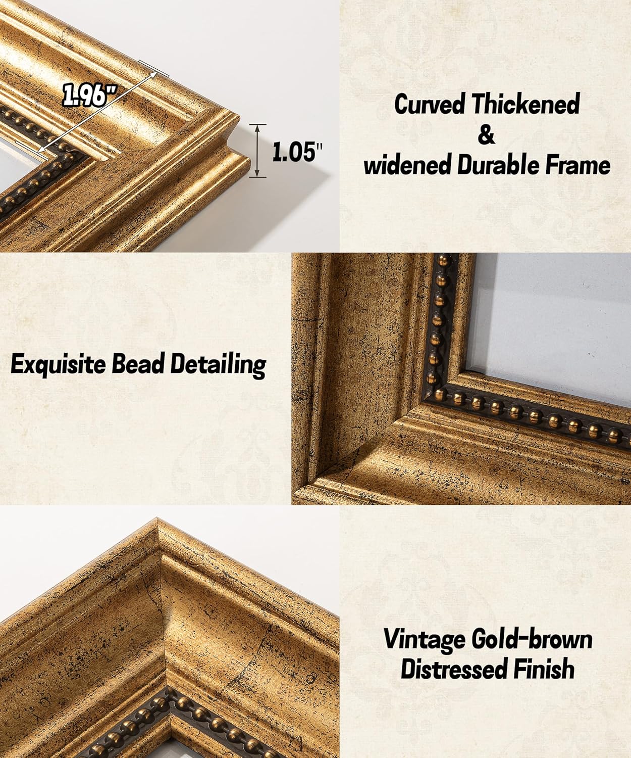Sonefreiy 8x10 Picture Frame Gold Antique Vintage Picture frames for Wall, Retro 8 x 10 Photo Frame Tabletop Display Mothers Day Gift for Family Mom Dad Grandma Friends, Gold Brown Beads