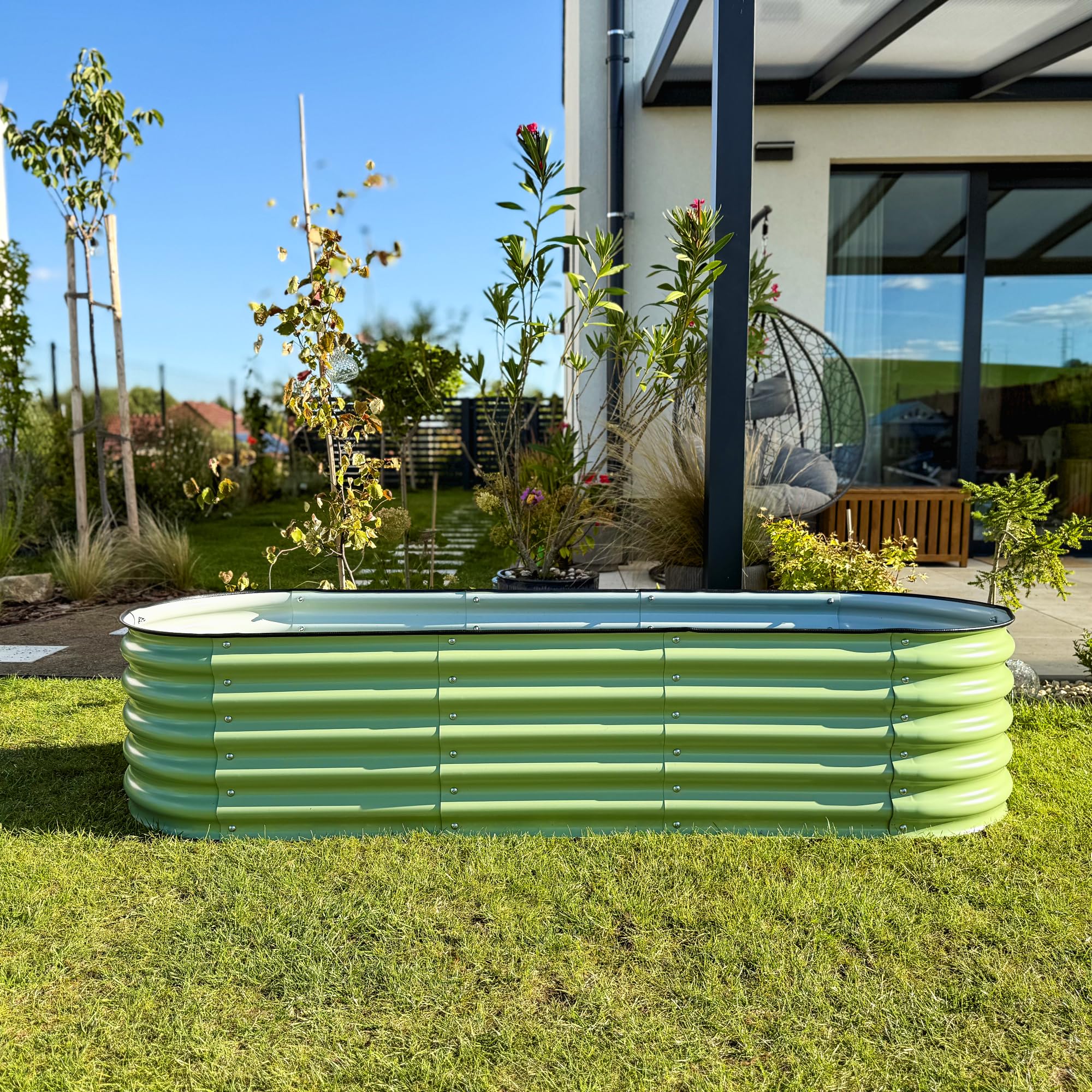 UNIGARDIA Bancal de Metal 195 x 60 x 43 cm – Kit Modular 6 en 1 – bancal Elevado Inoxidable para jardín de Acero Zn-Al-MG Vida útil mínima de 20 años – 43 cm de Alto, huerto Verde