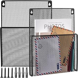 AmazingSpark 2 Pcs 12 Inch Metal Wall Magazine Holder High Pocket Mesh Hanging File Organizer Wall Mounted Storage Rack with Screws for Magazines Documents File for Office Home Organization(1.2 Inch)