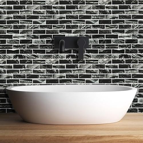 Miniatura 6 de YOFUN 10-Sheet Thicker Peel and Stick Back Kitchen Backsplash Marble Look Decorative Tiles 12"x12