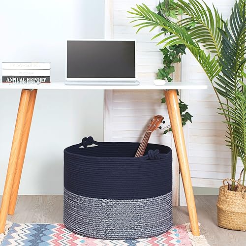Miniatura 6 de MINTWOOD Design Cesta decorativa extragrande de 22 x 16 pulgadas de cuerda de algodón tejida para sala de estar con asas y cesta de lavandería