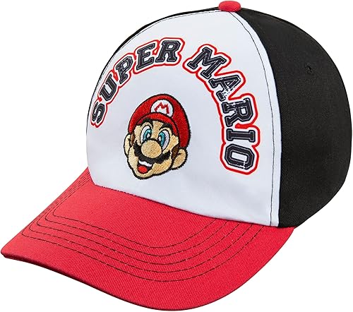 Nintendo Super Mario - Gorra de béisbol para hombre, cierre a presión ajustable, 100% algodón, color rojo y negro, talla para adulto
