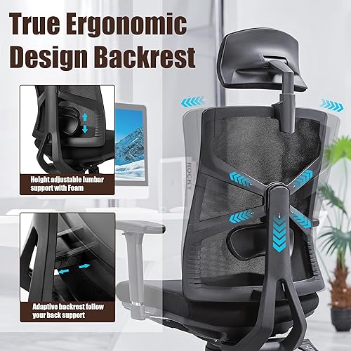 Miniatura 7 de PrimeZone Silla de oficina ergonómica de respaldo medio, cómoda silla de computadora de malla con ruedas, cómoda silla giratoria con brazos