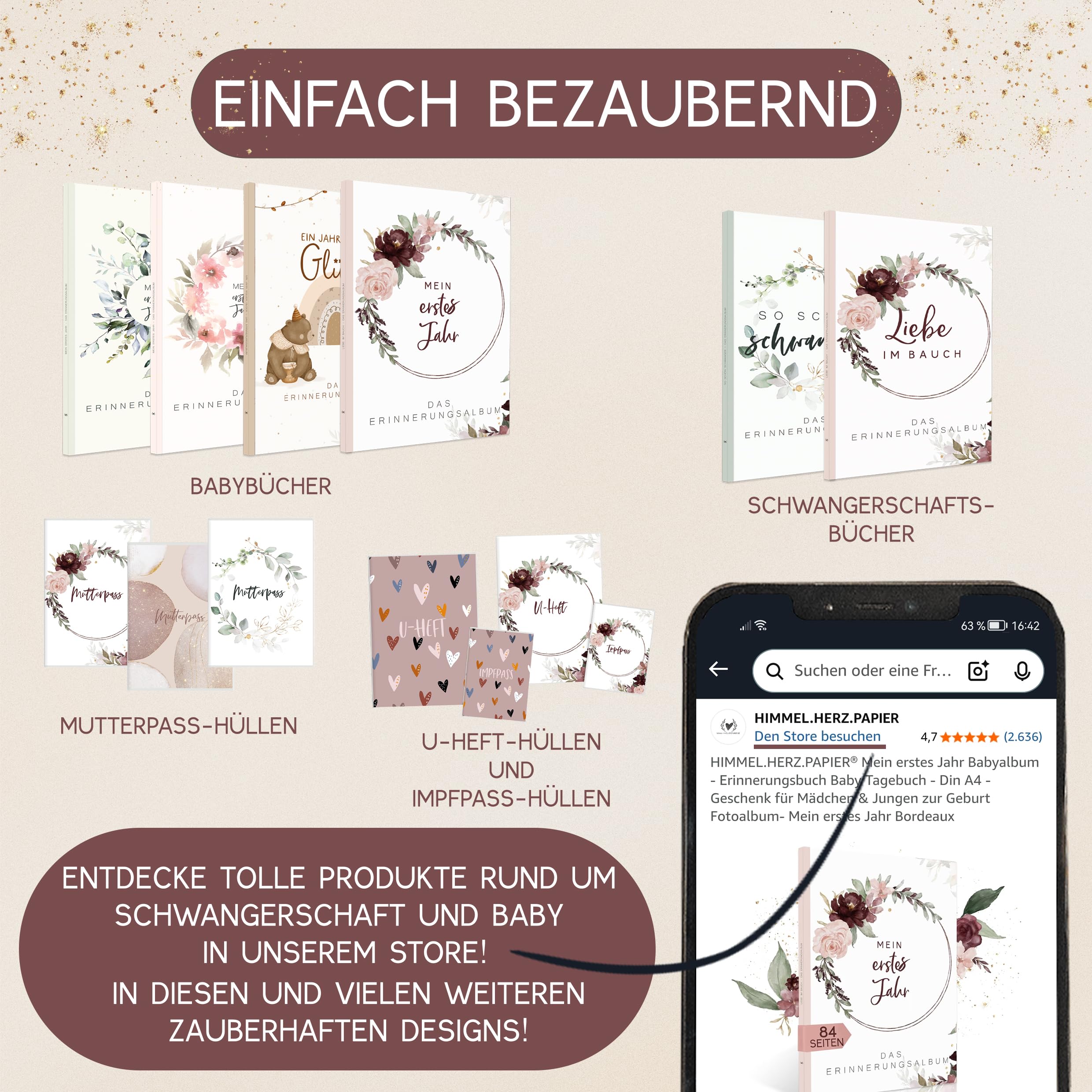 HIMMEL.HERZ.PAPIER® Diario di Gravidanza Amore Nella Pancia - Libro da Scrivere e Personalizzare - Regalo per Future Mamme