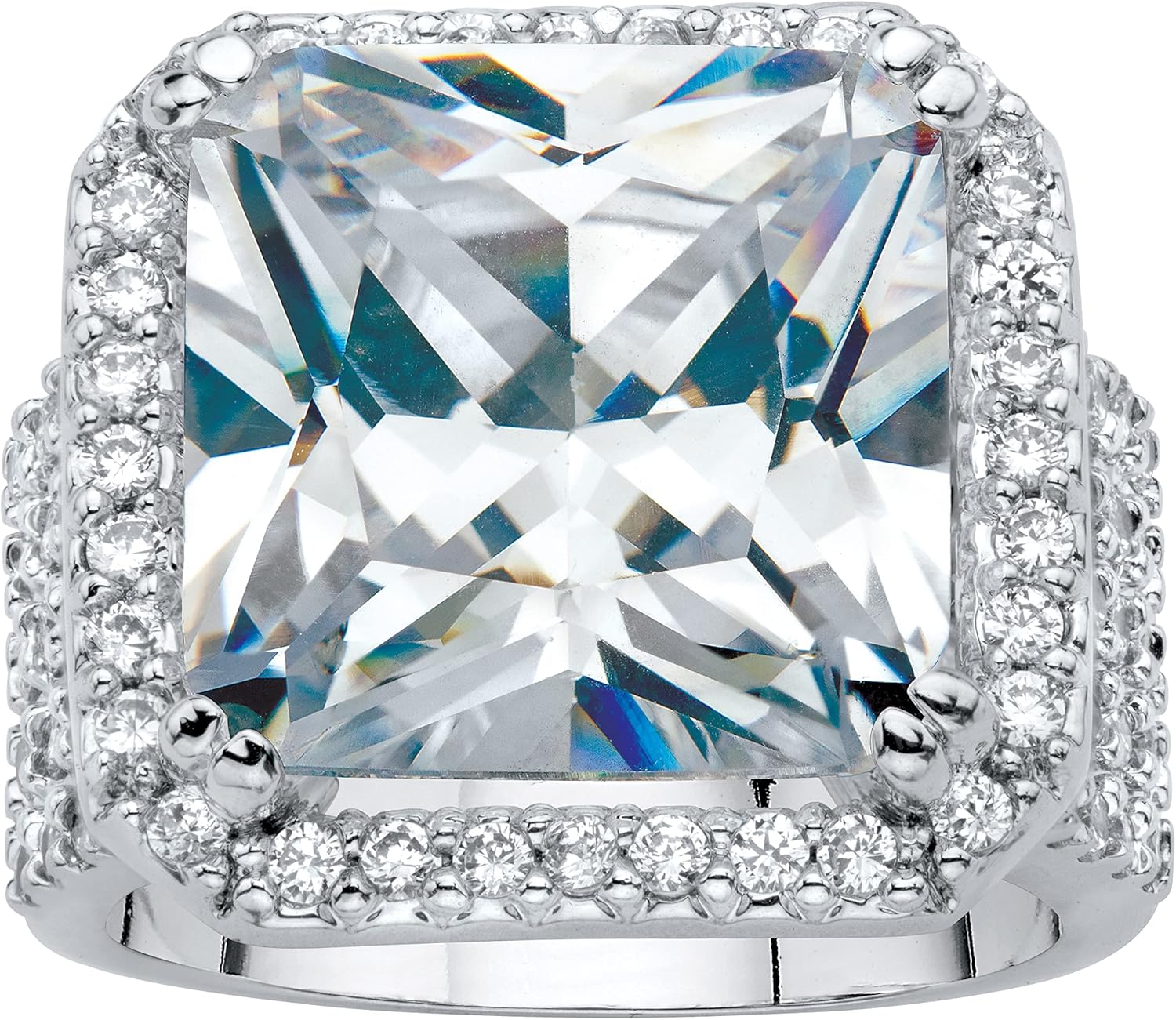 PalmBeach Silvertone Cushion Cubic Zirconia Halo Bridge Ring Sizes 6-10