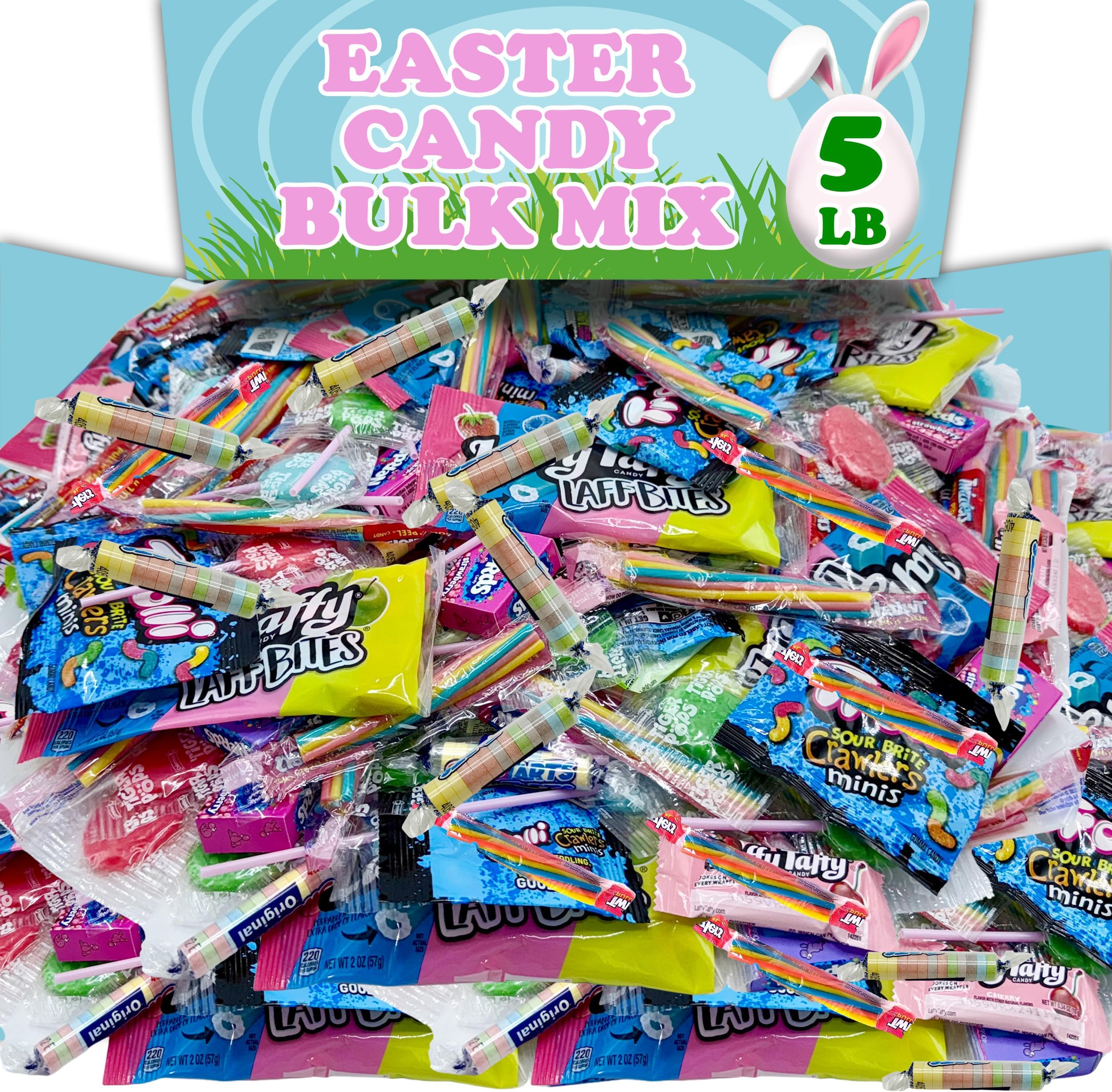 Assorted Candy Bulk Mix, 5 LB Bulk Individually Wrapped Variety Treats, Includes Lollipops, Twizzles, Gummies and More, Pastel Colored Spring Candy Mix for Parties, Pinatas and Kids Goodie Bags