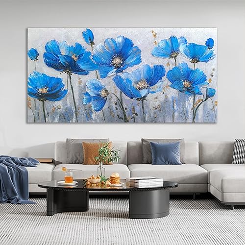 Miniatura 2 de Tarfupth Lienzo floral azul para pared, pintura botánica, imágenes de flores silvestres, obras de arte grandes para sala de estar, oficina, hogar,