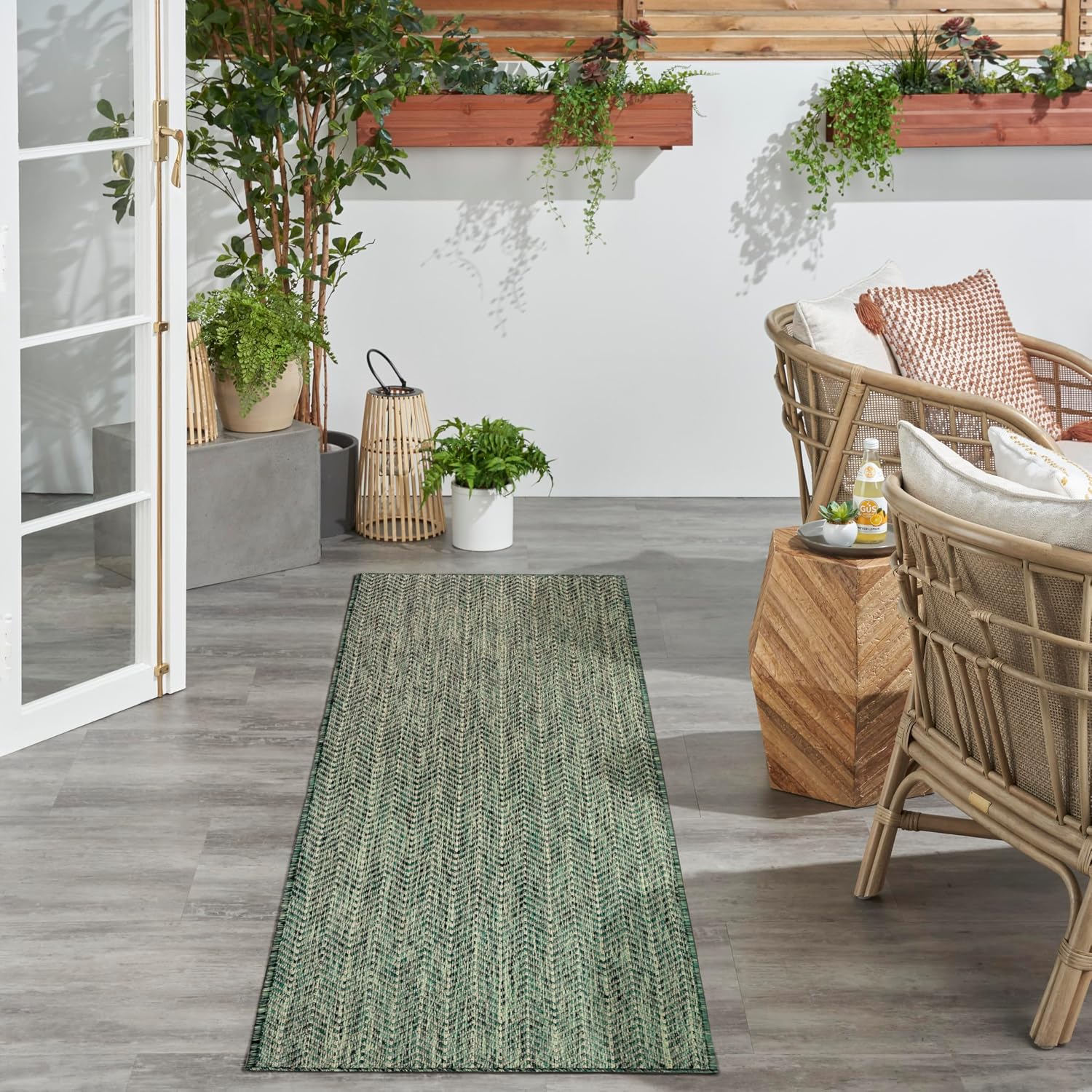 Nourison Home Horizon Indoor/Outdoor Green 2'2" x 8' Area Rug - Easy Clean, Non Shedding, Bed Room, Living Room, Dining Room, Kitchen (8' Runner)