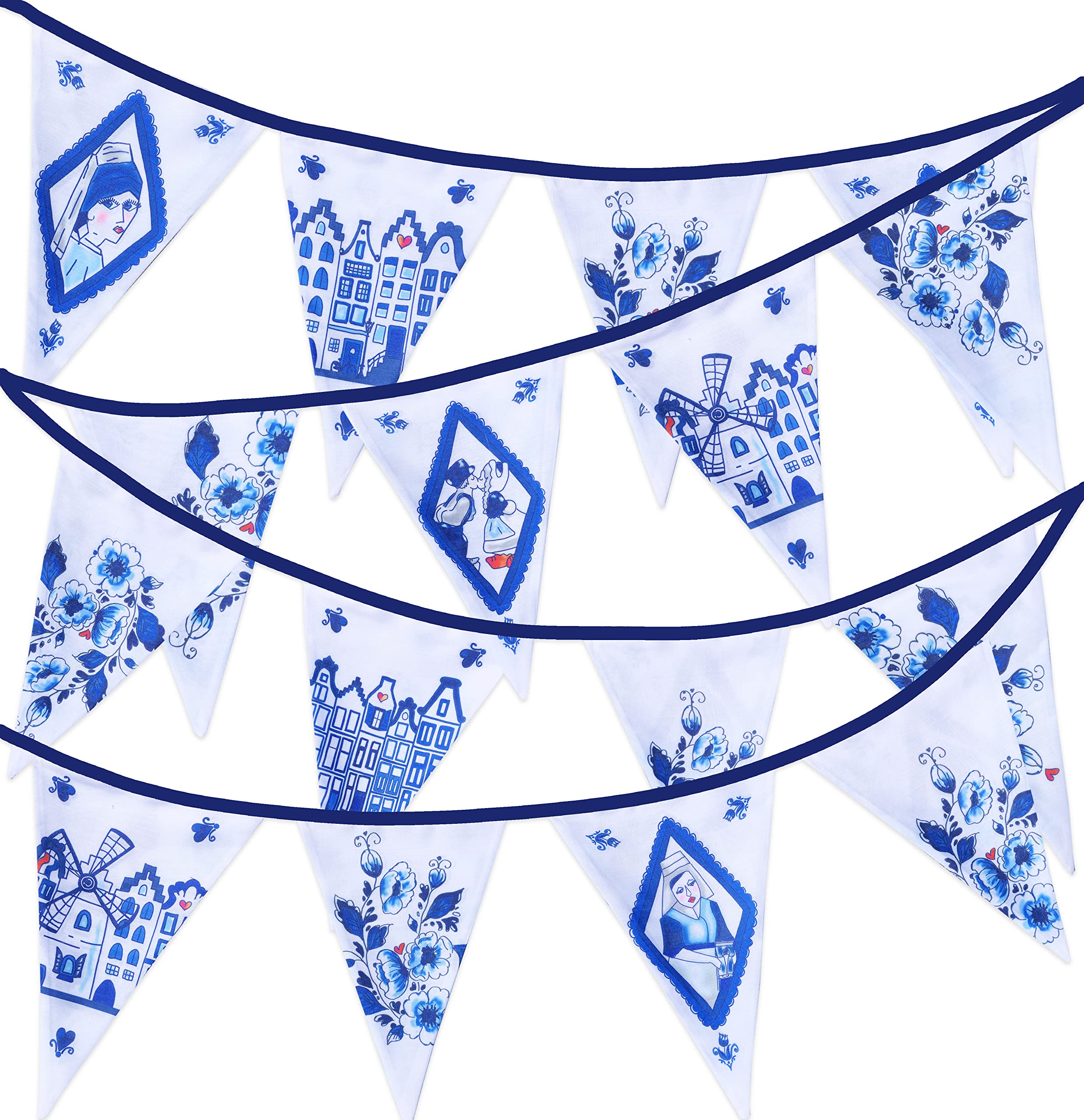 Linea bandiera pendolo in tessuto | Bandiere in tessuto | Linea bandiera Tessuto | Festa Ghirlanda | Compleanno Pendolo | Ghirlanda durevole |Dutch XXL (12 mtr di lunghezza, 24 bandiere)