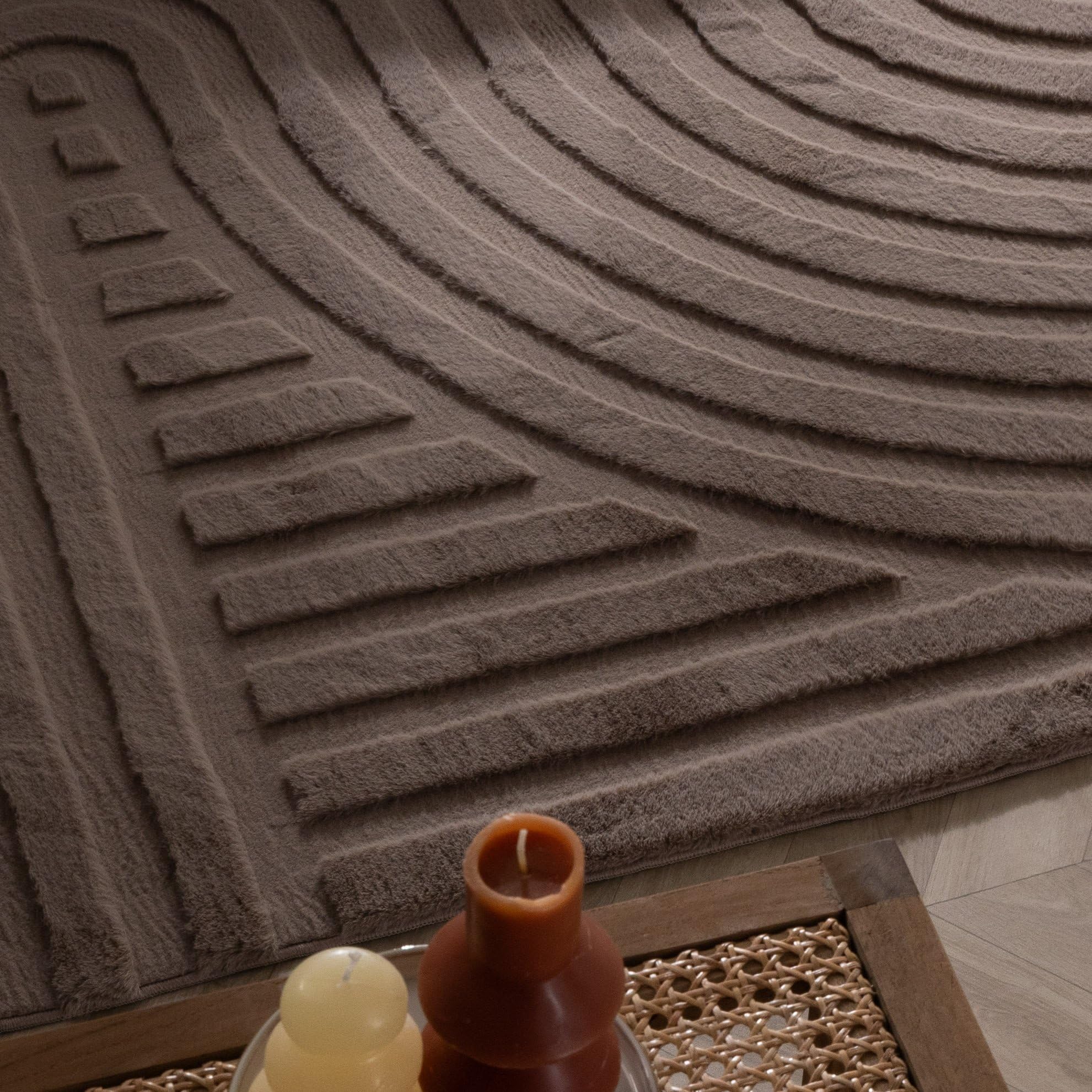 FRAAI | Home & Living Tapis de Salon de Forme irrégulière - Wavy Taupe - 80x150 cm - Pile Haute - Tapis de Salon Shaggy - Irréguliers