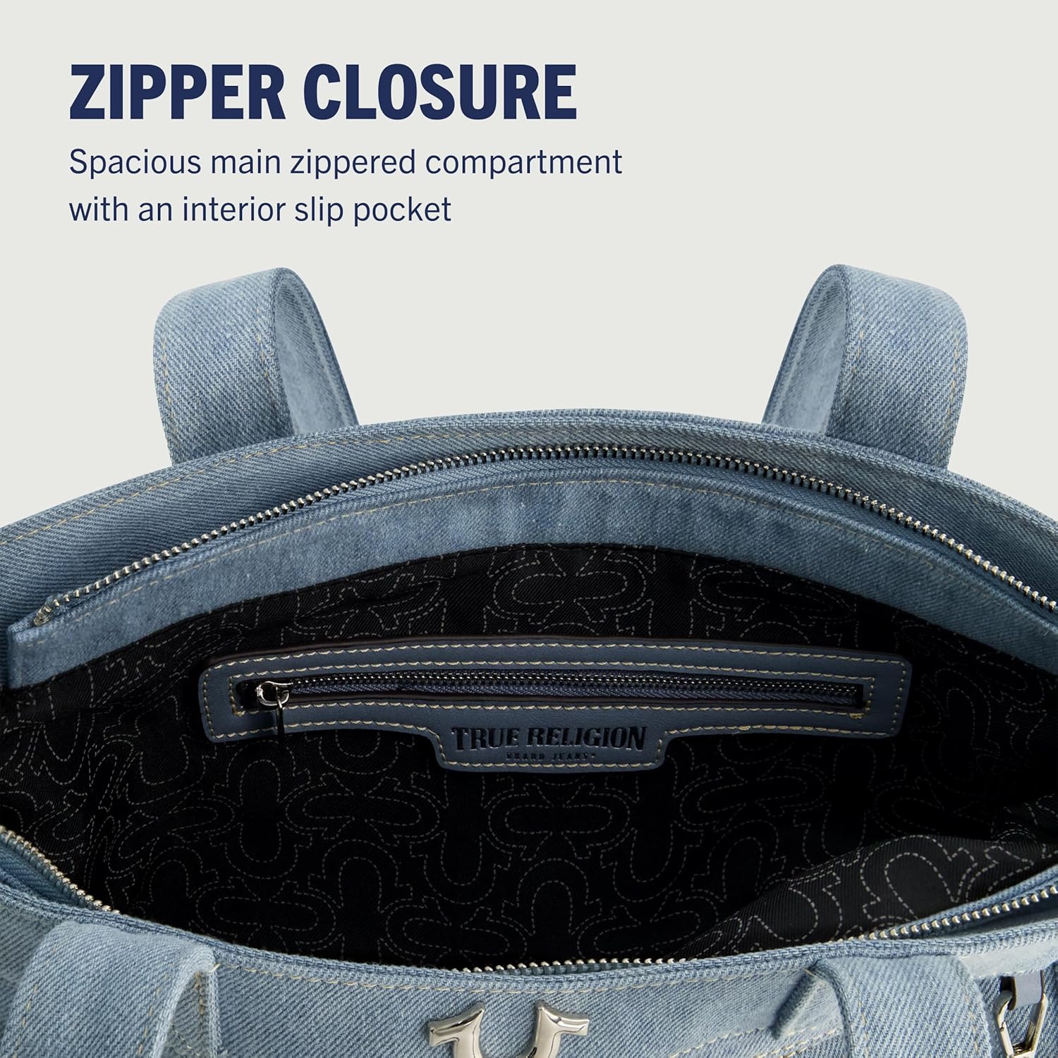 True Religion Tote Bag, Women's Multi-Pocket Faux Leather Handbag, Denim, One Size - Image 6