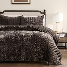 palassio Box Stitch Velvet Quilt Set, King Size, Dark Brown