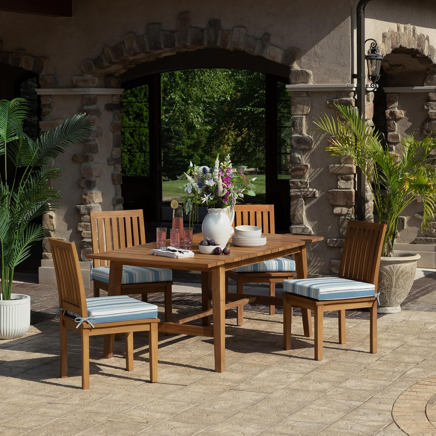 Arden Foam Outdoor Dining Seat Cushion Kit, 19 x 19, Made with ProFoam, Rain-Proof, Fade Resistant, French Blue Linen Stripe