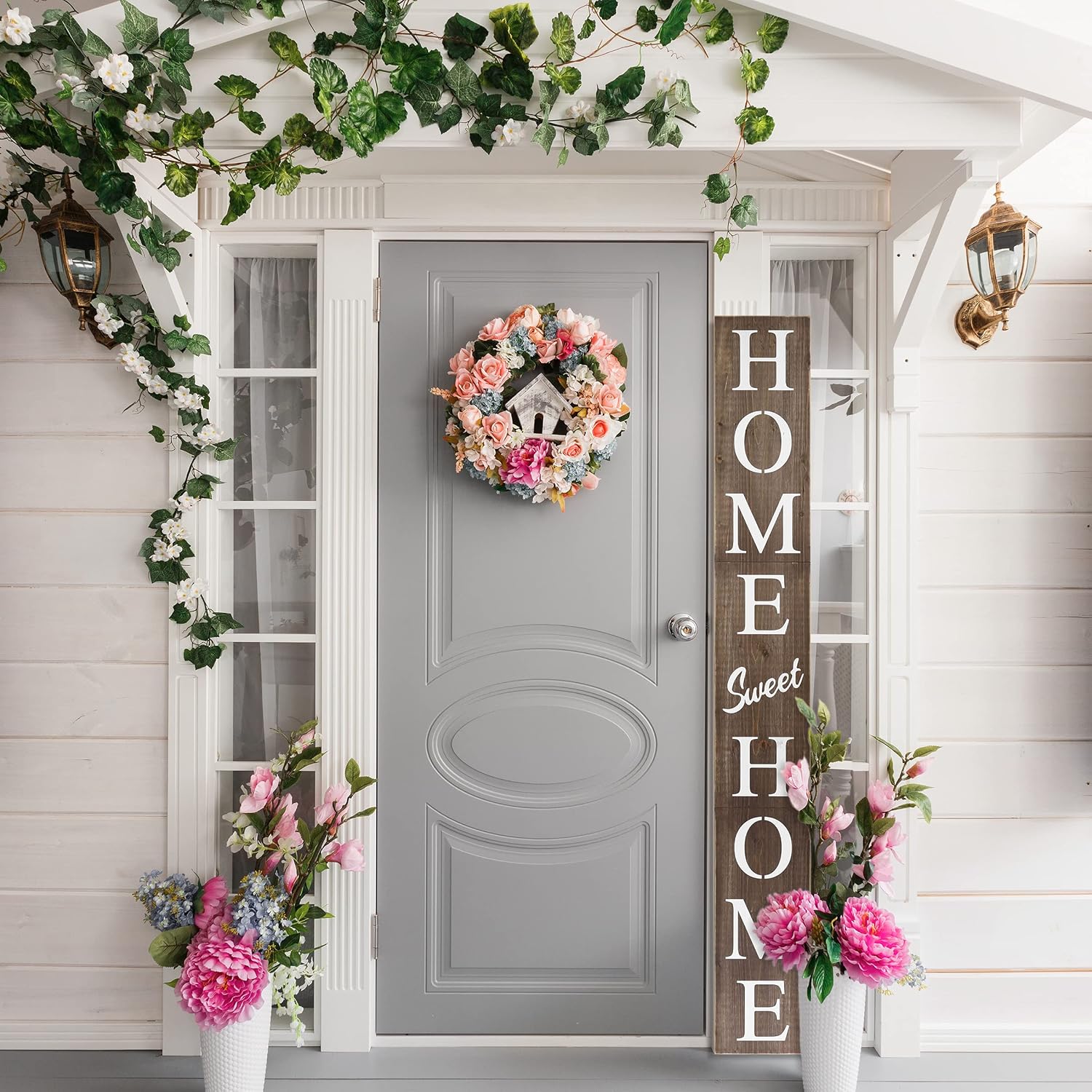 Home Sweet Home Sign for Front Door, Wood Rustic Front Porch Décor, Farmhouse Porch Sign Decorations, Outdoor Signs for Porch, Indoor Outdoor Decorations, Vertical 6ft