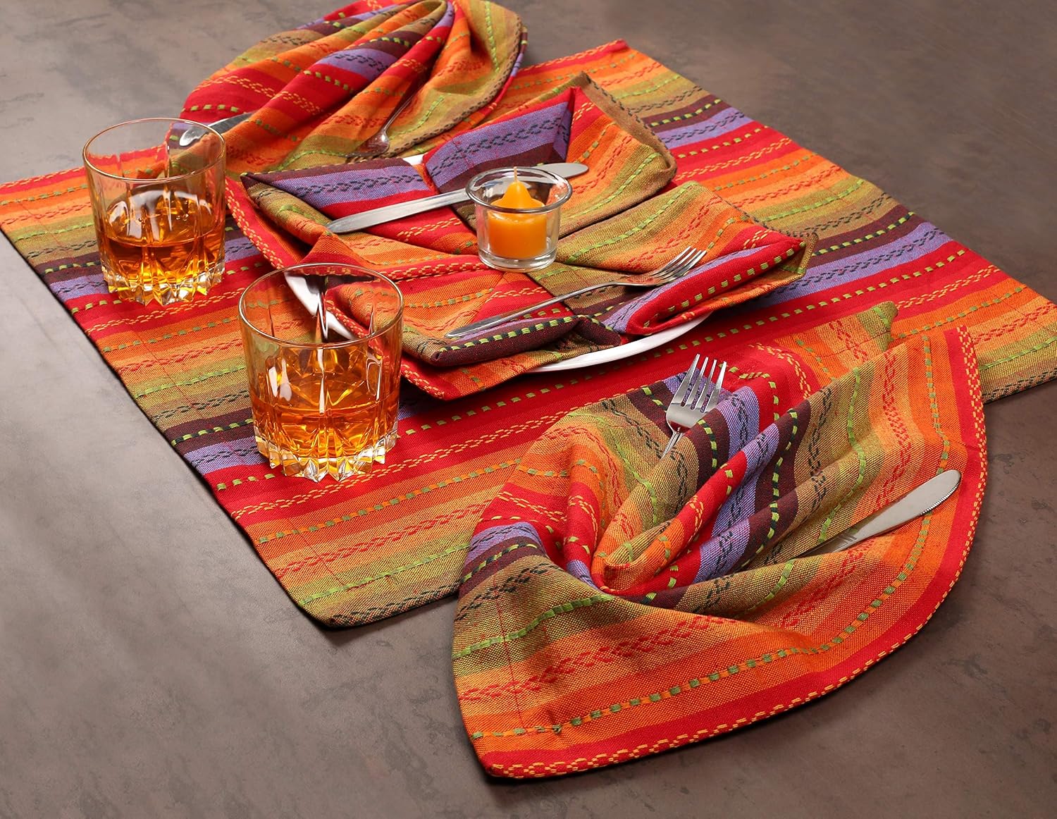 Ramanta Home Salsa Stripe Red Oversized Cloth Napkins 20x20 Inches, Cotton Soft & Durable Table Napkin Ideal for Weddings, Restaurant, Washable Kitchen Fabric for Everyday Use