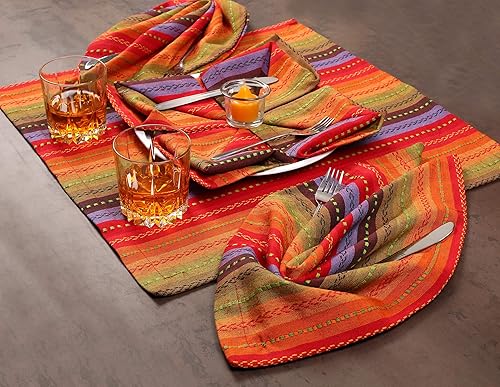 Miniatura 6 de Paquete de 12 servilletas de cena de 100% algodón con rayas de salsa de gran tamaño, 20 x 20 pulgadas, esquinas en inglete y dobladillo generoso,