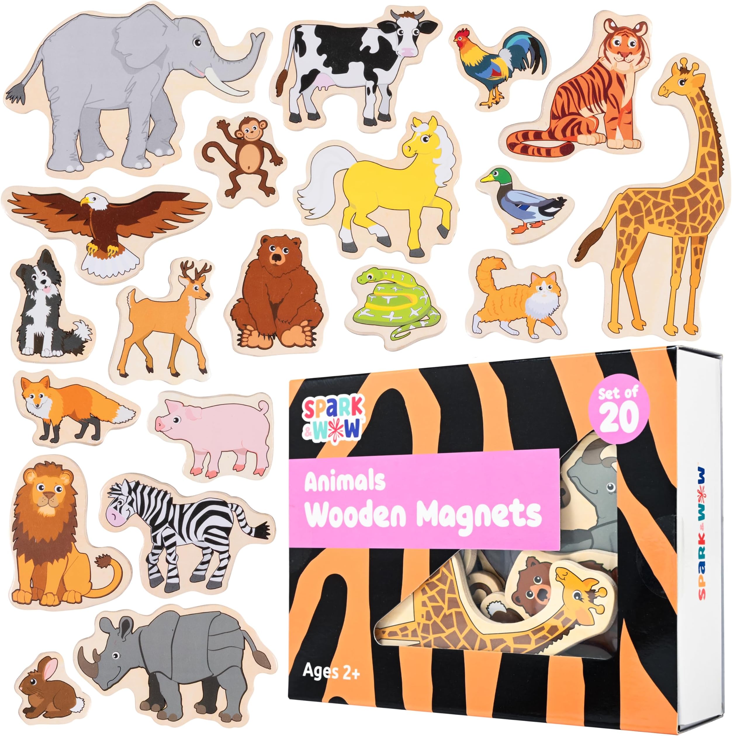 Spark & Wow Wooden Magnets | Animals, Magnets for Kids Ages 2+ | Open-Ended Play | Adhere to Fridges, Whiteboards and More