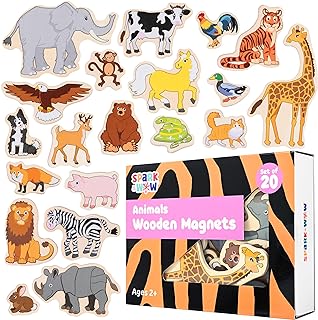 Spark & Wow Wooden Magnets | Animals, Magnets for Kids Ages 2+ | Open-Ended Play | Adhere to Fridges, Whiteboards and More