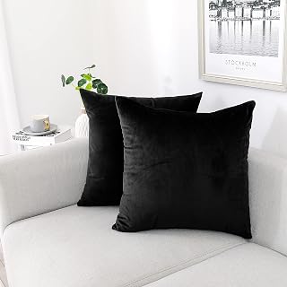 NiNiALL Velvet Throw Pillow Covers 18x18 Black Pack of 2 - Soft Decorative Cases for Couch Sofa Bedroom Living Room Outdoor