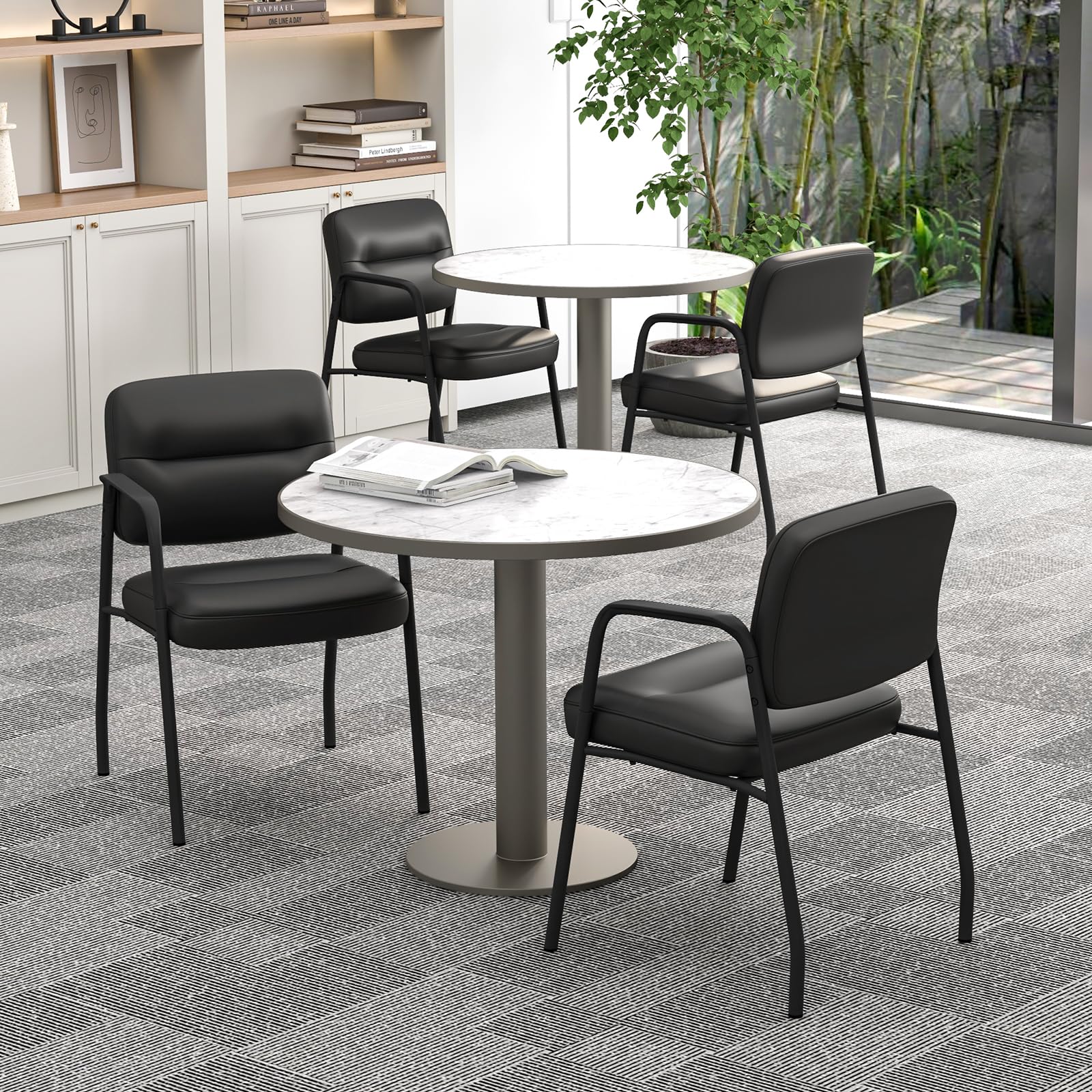 COSTWAY Set di 2 Sedie da Sala d'Attesa Imbottite, Sedie da Conferenza con Braccioli, con Gambe in Metallo, Sedie da Ufficio Portata 160 kg, 58 x 56 x 81 cm