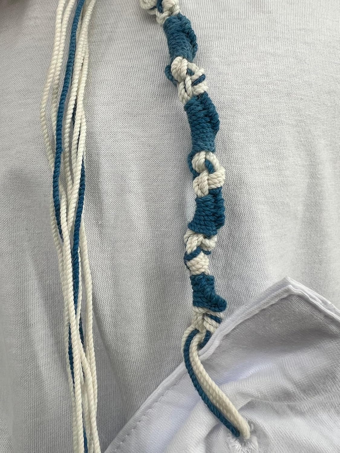 Adult Tzitzit T Shirt with Kosher Blue Tekhelet Tzitzis Tassels by MMJ, Ptil Techelet Radzin, Hand Spun Sephardiс Tzitzis