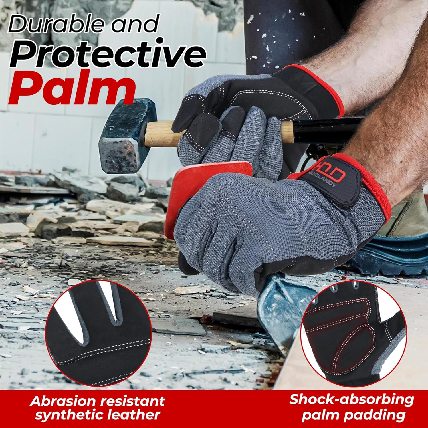 HANDLANDY Work Gloves for Men & Women, Utility Mechanic Working Gloves Touch Screen, Flexible Yard Work Gloves - Image 2