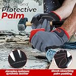 Handlandy Gants de travail pour hommes Ecran tactile, Gants en cuir synthétique, Flexible Spendex respirable - Bouchons rembourrés & Palme (Grande, Gris)