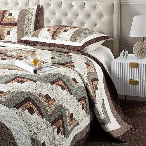 Vista 39 de L'IRISDOM Colcha tamaño King de 3 piezas, 100% algodón, ligero, colcha de retazos, juego de ropa de cama bohemio, colcha acolchada para todas