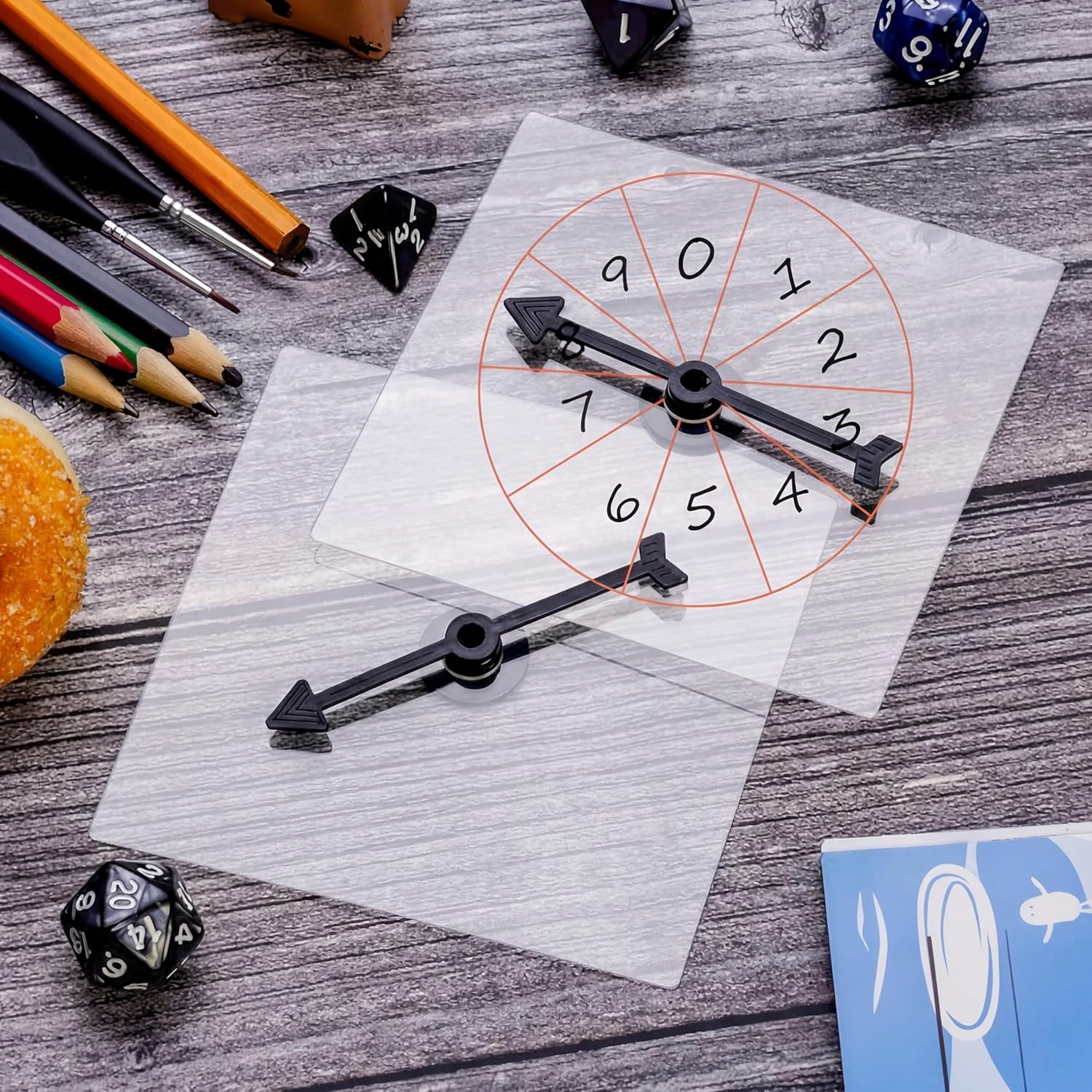 Gejoy 50 Pack Transparent Spinners Bulk for Classroom Clear Spinners Dry Erase Math Game with Rotating Arrow (Black)