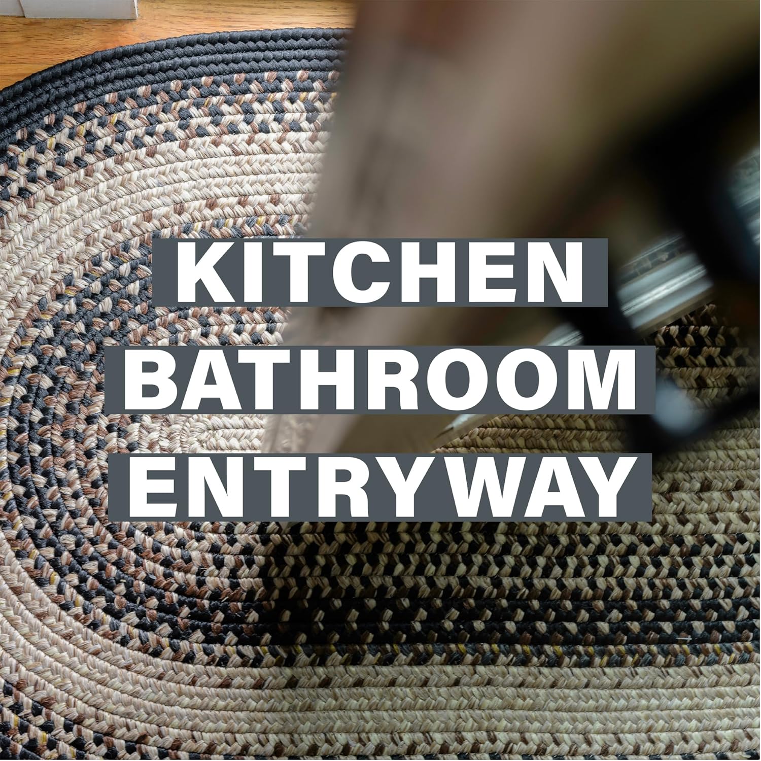 Homespice Black Mist Small Braided Rug 20"x30" - Black & Tan Kitchen Sink Rugs for Rustic Decor, Reversible, Machine Washable and Water Absorbing - Both Indoor and Outdoor